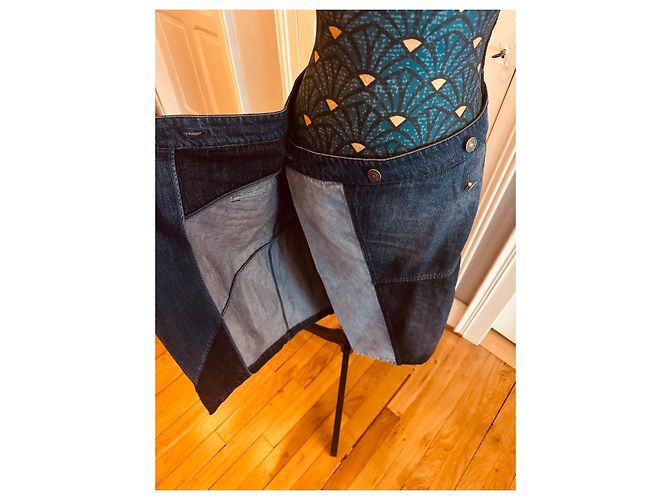 Falda cruzada vaquera patchwork Desigual Negro Azul Azul oscuro - vista 8
