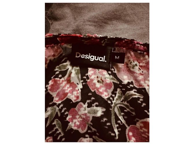 Desigual Floral Plumetis Bluse Schwarz Pink Grün - Ansicht 8