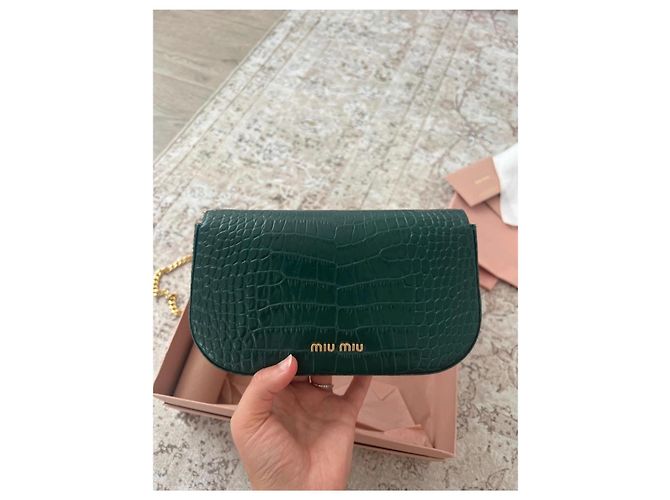 Miu Miu Borsa a Tracolla in Pelle Verde Effetto Coccodrillo con Gioiello - vista 2