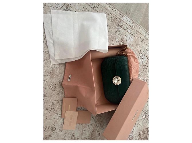 Miu Miu Borsa a Tracolla in Pelle Verde Effetto Coccodrillo con Gioiello - vista 3
