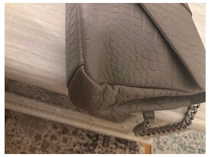 Saint Laurent Borsa Collège Large Pelle Croco Grigia Grigio - vista 11