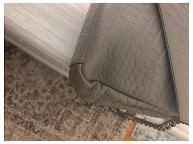 Saint Laurent Borsa Collège Large Pelle Croco Grigia Grigio - vista 13