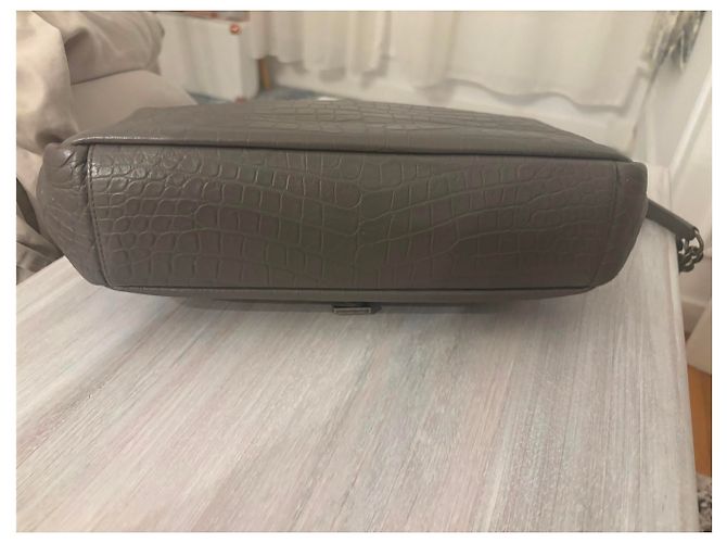 Saint Laurent Borsa Collège Large Pelle Croco Grigia Grigio - vista 16