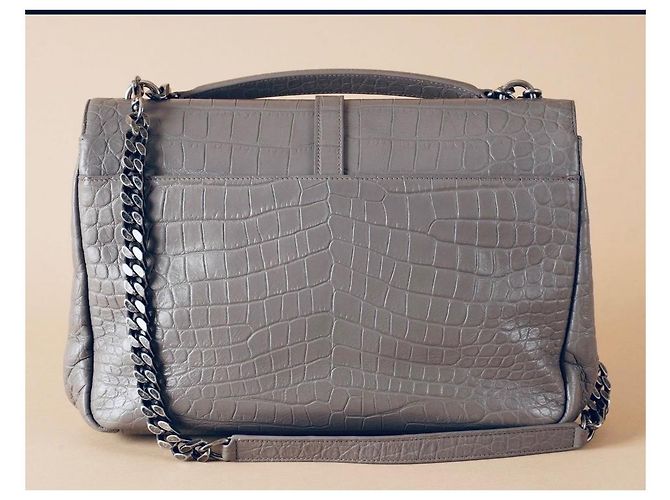 Saint Laurent Borsa Collège Large Pelle Croco Grigia Grigio - vista 2