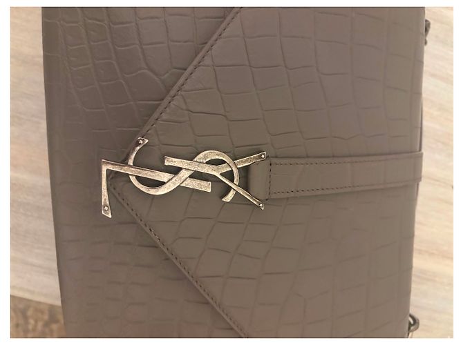 Saint Laurent Borsa Collège Large Pelle Croco Grigia Grigio - vista 3