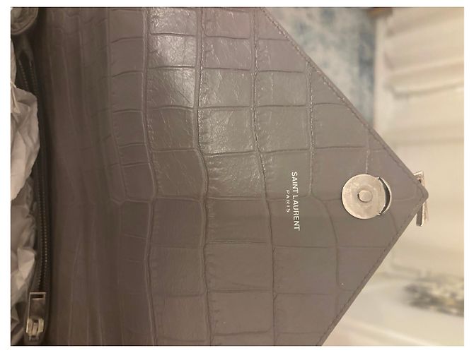 Saint Laurent Borsa Collège Large Pelle Croco Grigia Grigio - vista 4