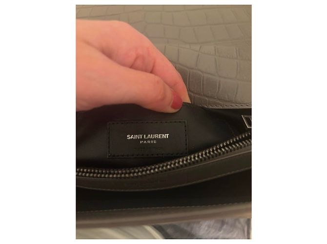 Saint Laurent Borsa Collège Large Pelle Croco Grigia Grigio - vista 5