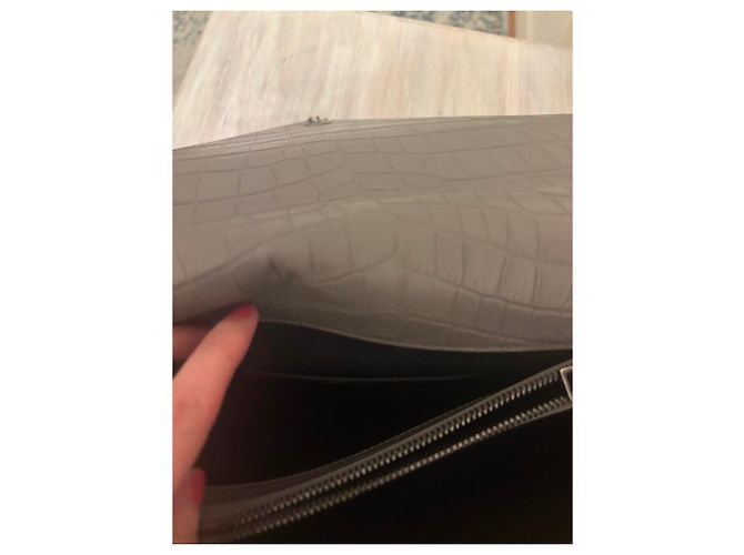 Saint Laurent Borsa Collège Large Pelle Croco Grigia Grigio - vista 7