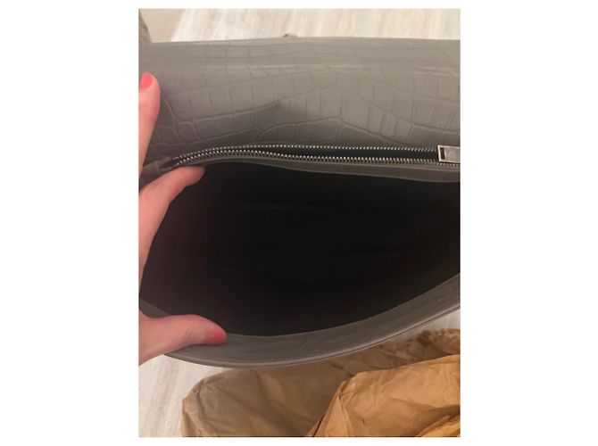 Saint Laurent Borsa Collège Large Pelle Croco Grigia Grigio - vista 8