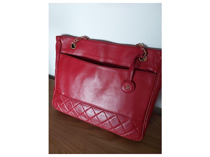 Chanel Gesteppte Cabas-Tasche aus rotem Leder - Ansicht 6