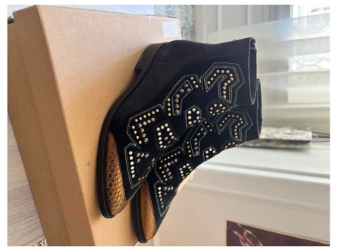 Zadig & Voltaire Botines Tyler de ante negro Dorado - vista 3
