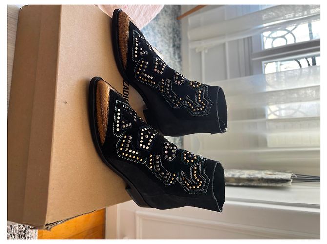 Zadig & Voltaire Botines Tyler de ante negro Dorado - vista 4