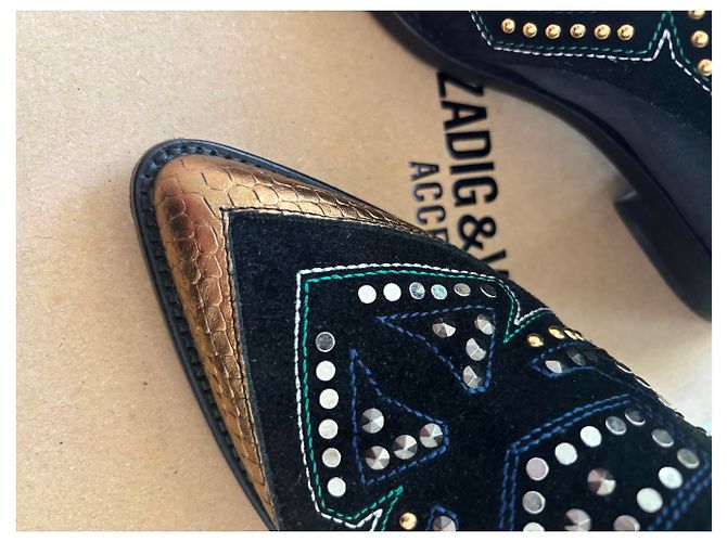 Zadig & Voltaire Botines Tyler de ante negro Dorado - vista 5