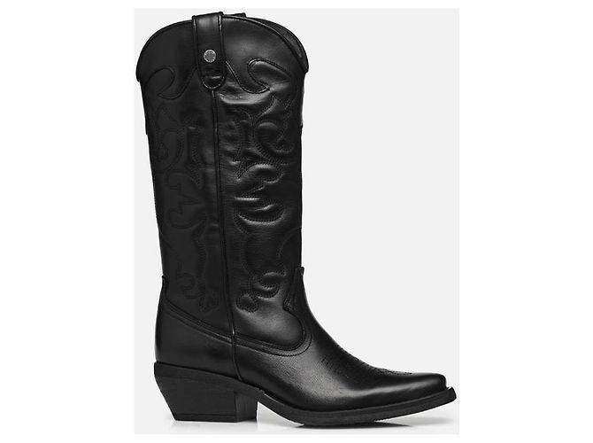 Steve Madden Botas Vaqueras de Cuero Negro - vista 2