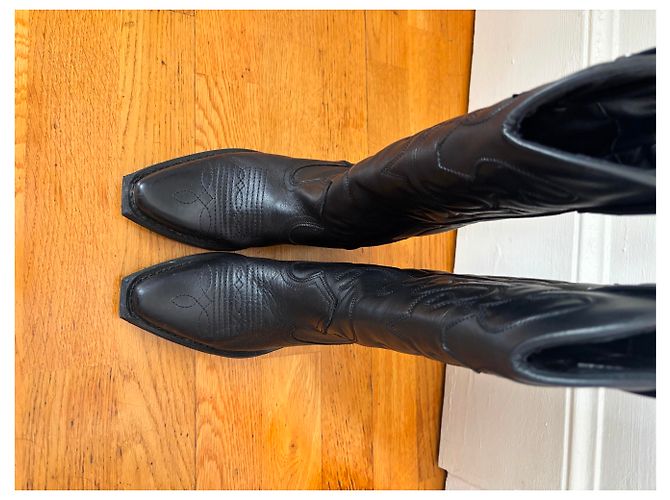 Steve Madden Botas Vaqueras de Cuero Negro - vista 5