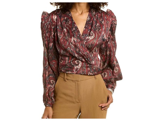 Blusa de seda IRO Paris ZARFI Estampado Ikat Negro Roja - vista 2