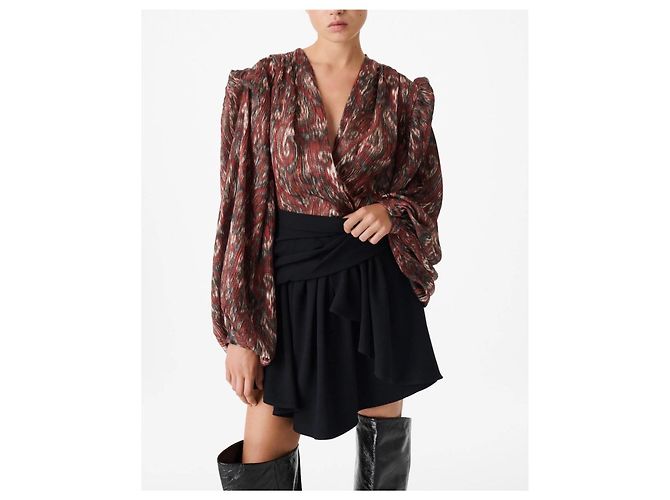 Blusa de seda IRO Paris ZARFI Estampado Ikat Negro Roja - vista 3
