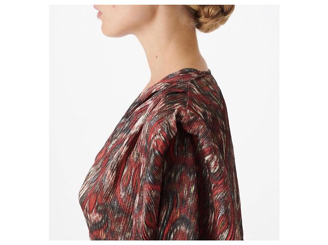 Blusa de seda IRO Paris ZARFI Estampado Ikat Negro Roja - vista 4
