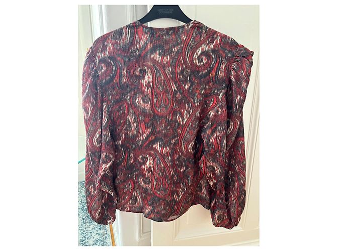 Blusa de seda IRO Paris ZARFI Estampado Ikat Negro Roja - vista 7