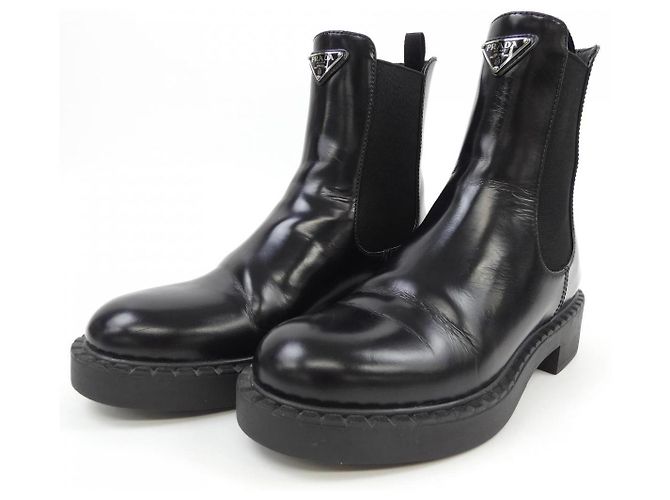 Botas de piel de becerro cepillado Prada Negro - vista 3