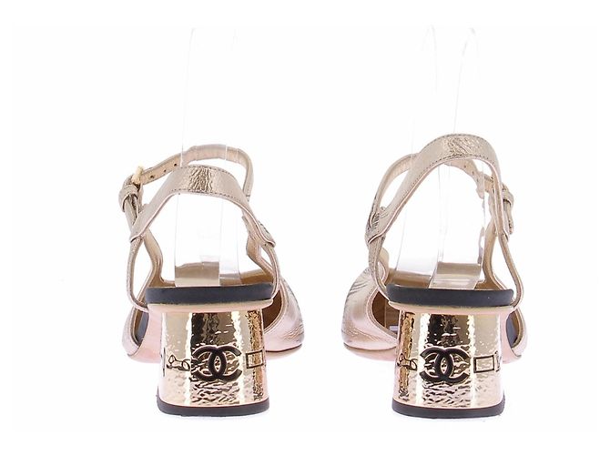 Sandali Slingback Chanel Oro Pelle 39.5 D'oro - vista 3