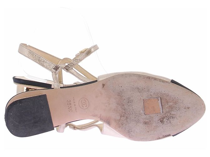 Sandali Slingback Chanel Oro Pelle 39.5 D'oro - vista 7