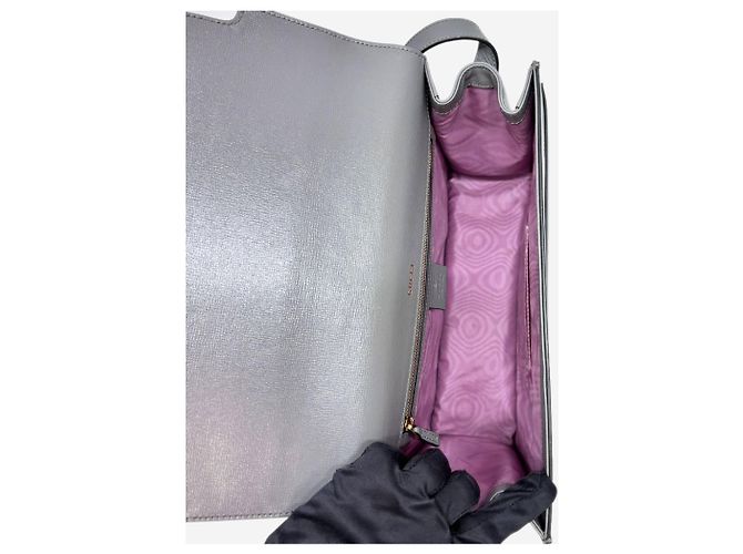 Gucci Borsa anello GG torchon in pelle grigia Grigio - vista 11