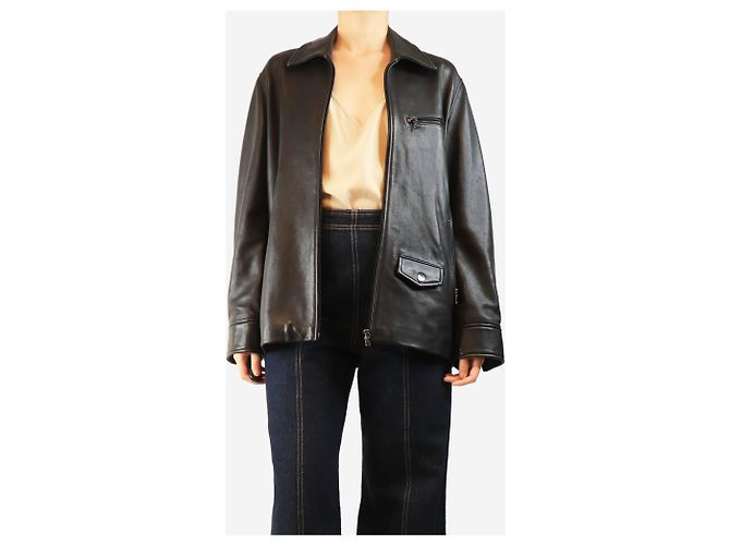 Autre Marque Schwarze Lederjacke mit Reißverschluss - Größe UK 10 - Ansicht 3
