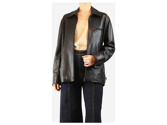 Autre Marque Schwarze Lederjacke mit Reißverschluss - Größe UK 10 - Ansicht 4