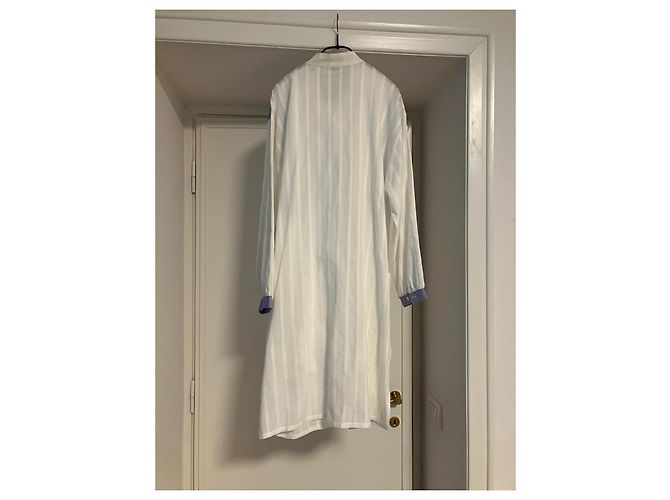 Louis Féraud Camicia Lunga in Cotone Bianco a Righe Blu - vista 2