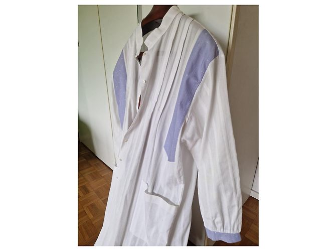 Louis Féraud Camicia Lunga in Cotone Bianco a Righe Blu - vista 3