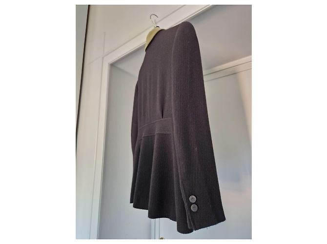 Hermès Jacke aus schwarzer Wolle mit grünem Samtkragen - Ansicht 5