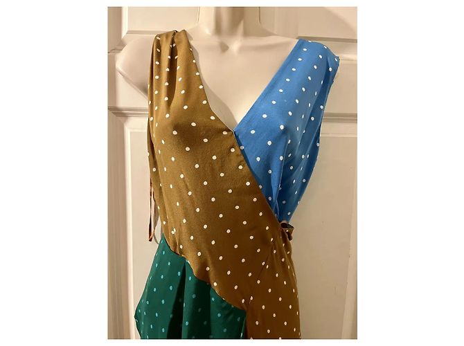 Diane Von Furstenberg Vestido Maxi de Seda com Bolinhas Marrom Azul Verde - vista 2