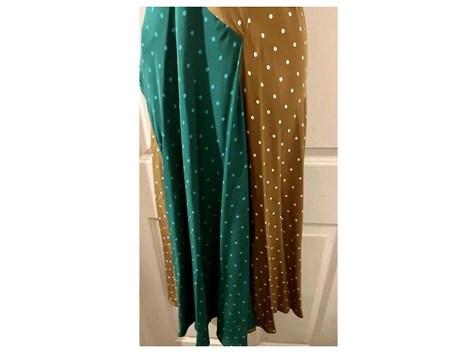 Diane Von Furstenberg Vestido Maxi de Seda com Bolinhas Marrom Azul Verde - vista 7