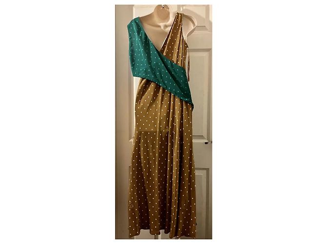Diane Von Furstenberg Vestido Maxi de Seda com Bolinhas Marrom Azul Verde - vista 8