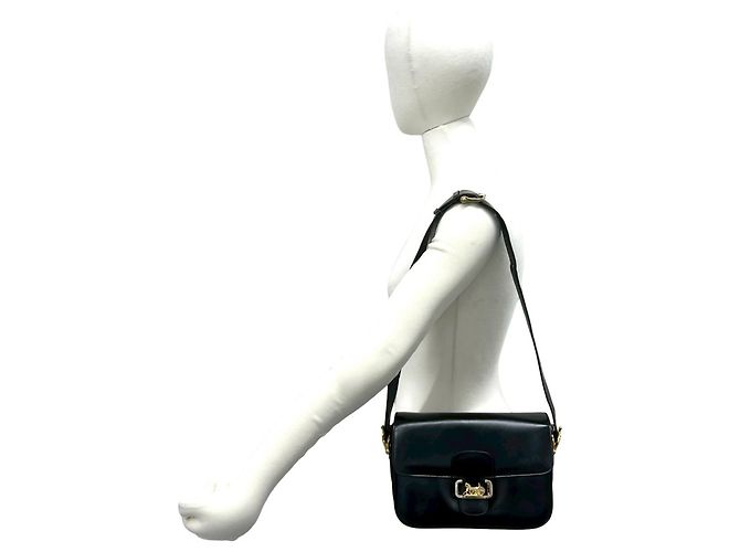 Céline Celine Vintage Logo Carriage Hardware Leder Schultertasche Schwarz - Ansicht 2