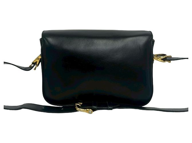 Céline Celine Vintage Logo Carriage Hardware Leder Schultertasche Schwarz - Ansicht 3