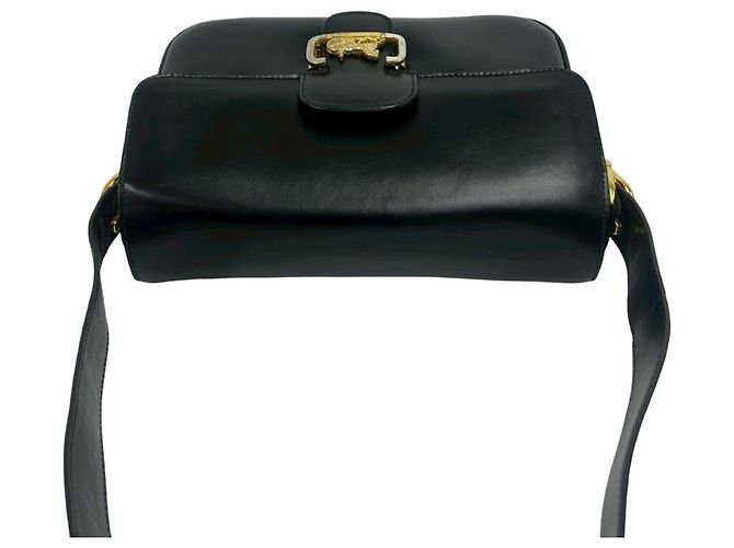 Céline Celine Vintage Logo Carriage Hardware Leder Schultertasche Schwarz - Ansicht 4