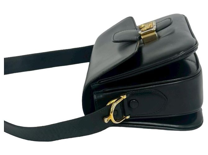 Céline Celine Vintage Logo Carriage Hardware Leder Schultertasche Schwarz - Ansicht 5