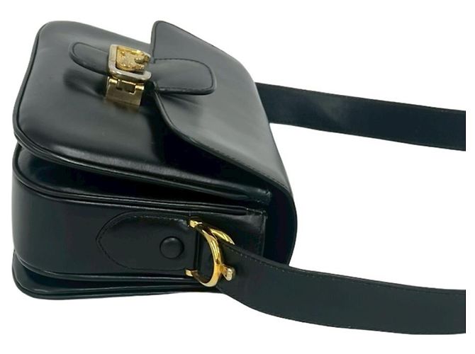 Céline Celine Vintage Logo Carriage Hardware Leder Schultertasche Schwarz - Ansicht 6