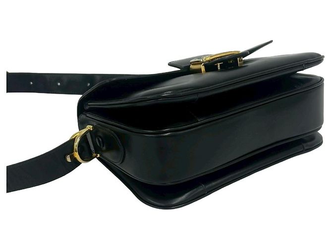 Céline Celine Vintage Logo Carriage Hardware Leder Schultertasche Schwarz - Ansicht 7