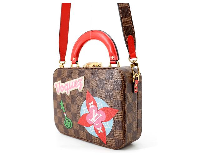 Borsa Louis Vuitton Damier Ebene Marrone Rosso - vista 2