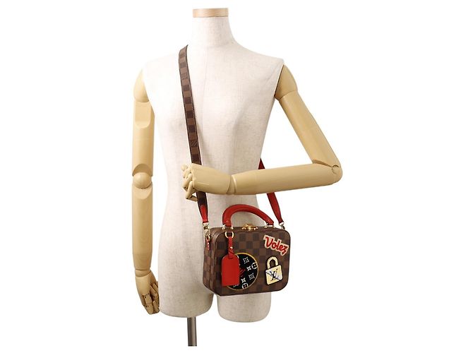 Borsa Louis Vuitton Damier Ebene Marrone Rosso - vista 5