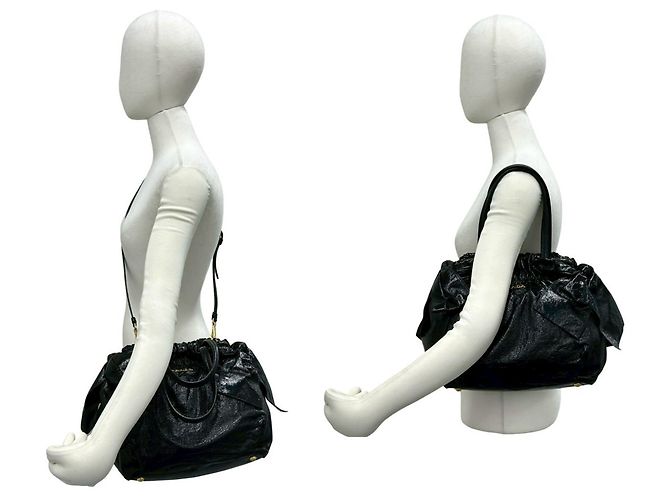 Mini borsa tote in vernice nera Prada Nero - vista 2