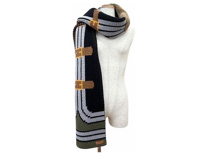 Hermès Stola in cashmere Hermes Grande Tenue Marrone Nero Cachi - vista 3