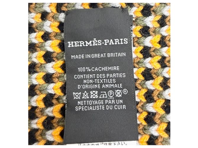 Hermès Stola in cashmere Hermes Grande Tenue Marrone Nero Cachi - vista 6