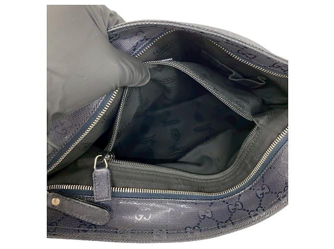 Gucci GG Imprime Logo Pattern Leather Shoulder Bag Navy blue - view 10