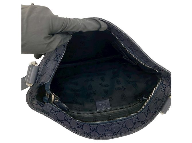 Gucci GG Imprime Logo Pattern Leather Shoulder Bag Navy blue - view 9