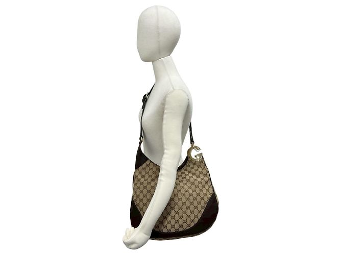 Borsa a tracolla in tela e pelle Gucci Marrone Beige - vista 2