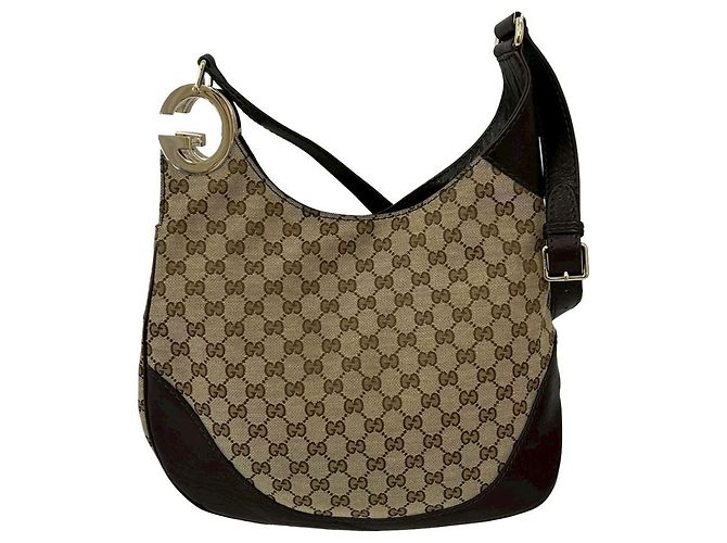 Borsa a tracolla in tela e pelle Gucci Marrone Beige - vista 3